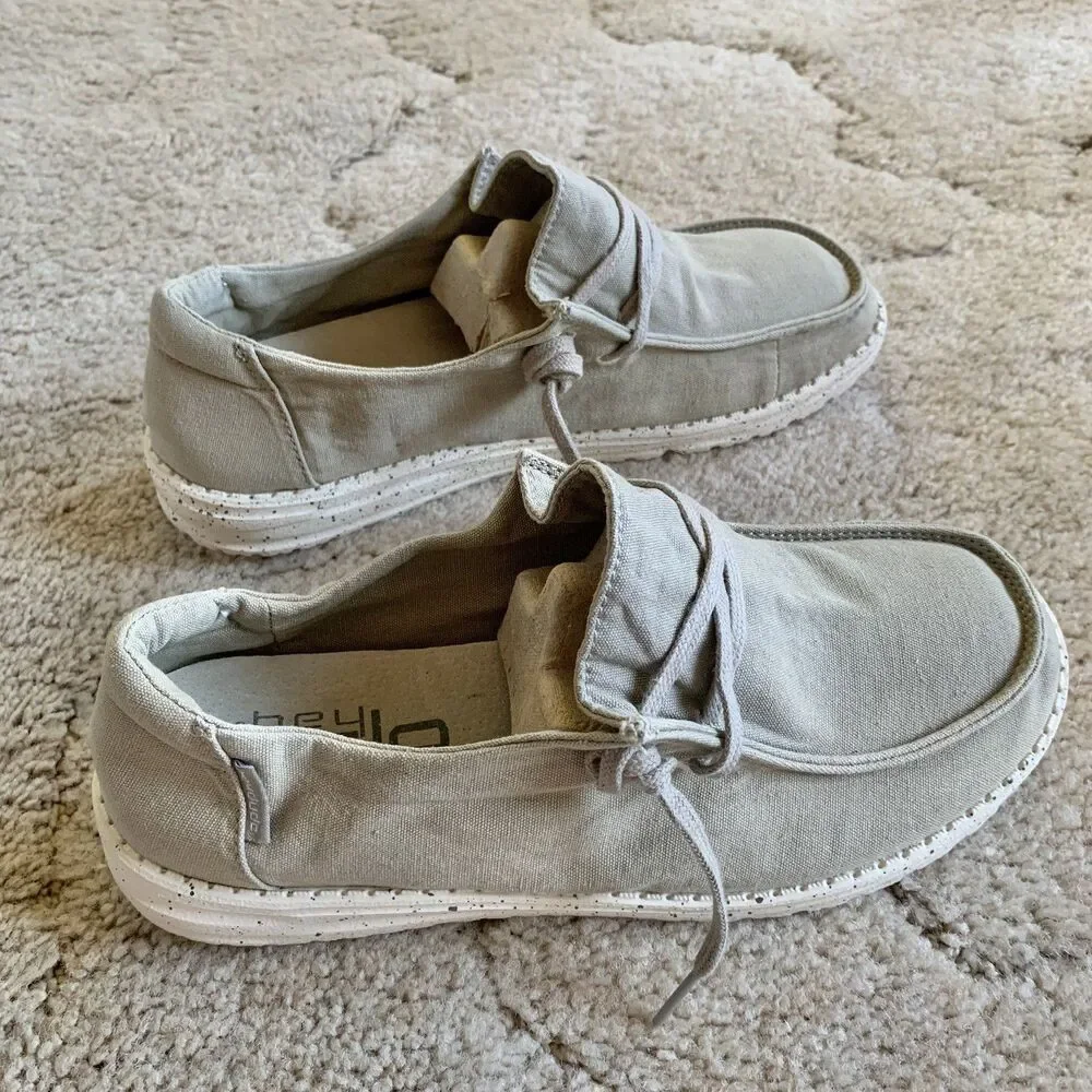 Hey Dude Women’s Wendy Gray Canvas Slip On Casual Loafer Shoes US 8 EU 39